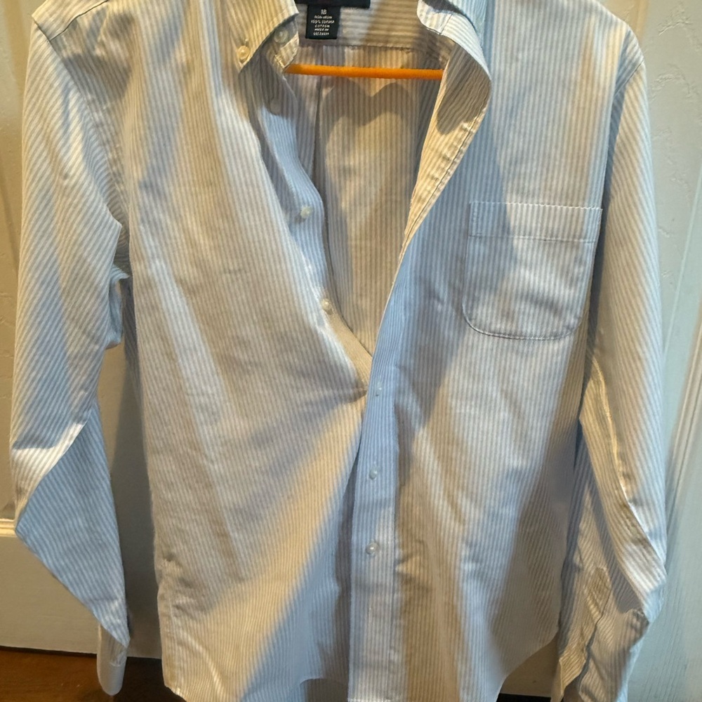 Boys Non-Iron Supima® Cotton Oxford Stripe Dress Shirt (size 18)